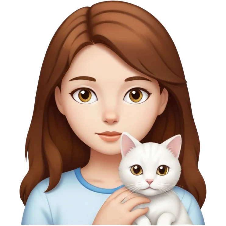 Girl brown hair with a White cat emoji
