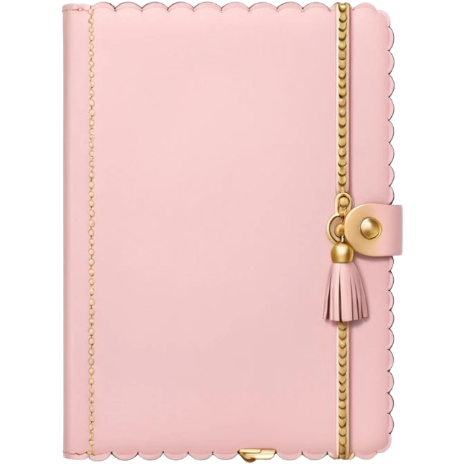 a soft pink journal with scalloped edges, tiny gold dot details, and a small tassel charm, cozy and elegant stationery vibe emoji