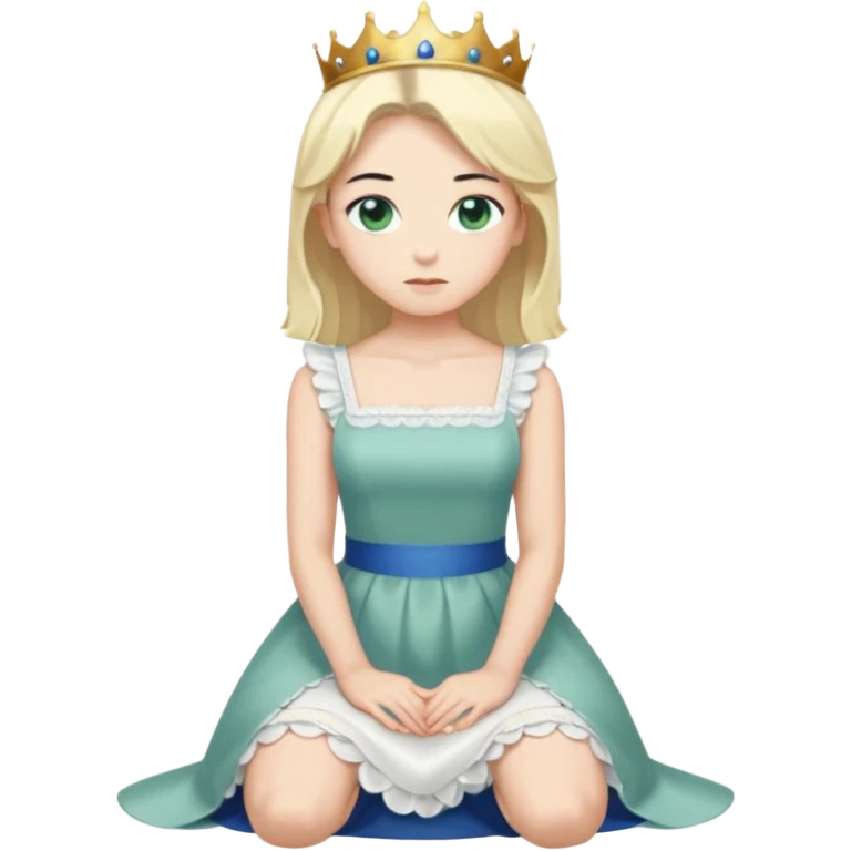 King, standig, black hair, blue eyes, garmont, and maid, blonde Hair, green eyes, white short sleveless dress, kneeling  emoji