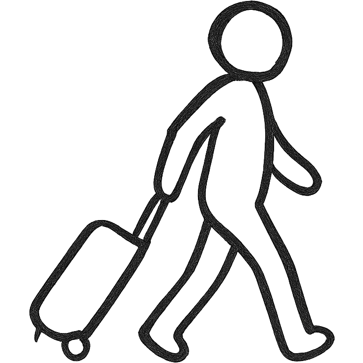 silhouette of a traveler pulling a suitcase, modern, black emoji