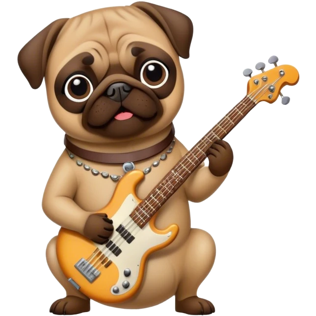 A funky pug dog with 70s bass guitar emoji