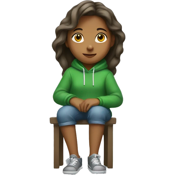 girl sitting in profile to the left in a green hoodie emoji