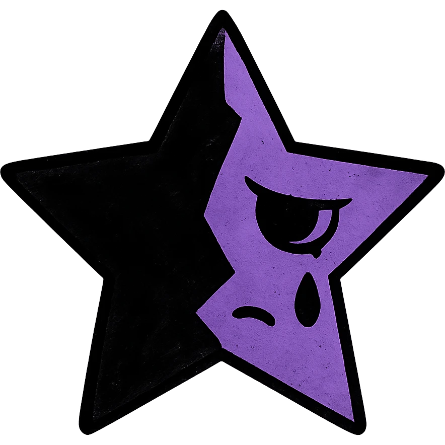 emo star with a crack, black and purple emoji