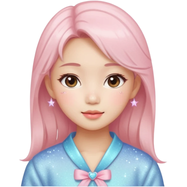 Gorgeous bright sparkly romantic Asian anime pastel girl with blushing face aesthetic trending style outside emoji