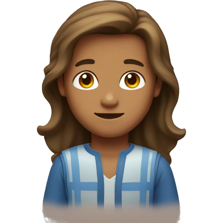 Boy with long brown hair and tanned skin emoji