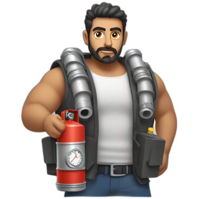 arab man in large bulky vest with gas canisters, electrical wires and an analog clock emoji
