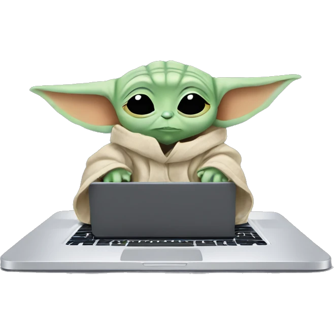 tired baby yoda working on laptop emoji