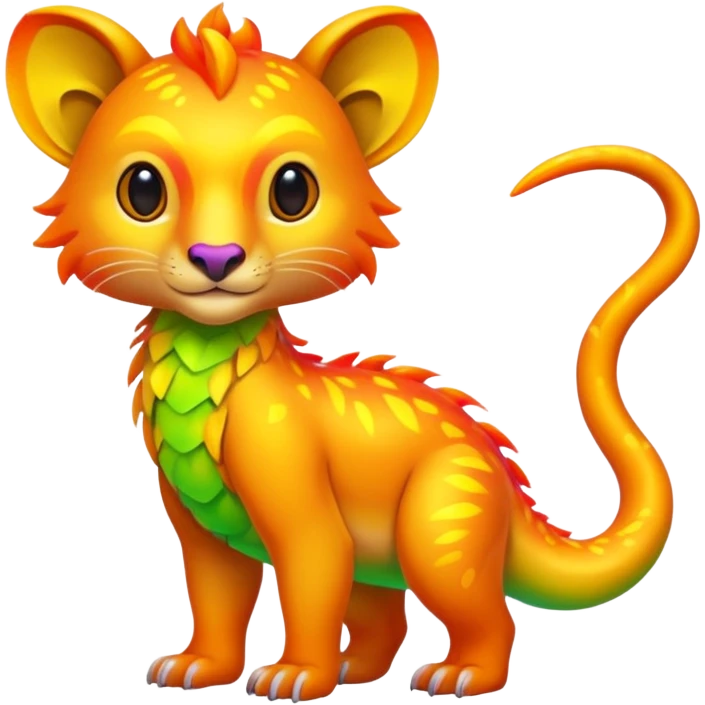 Colorful neon-colored tropical exotic shiny beautiful fantasy-Cacomistle-tanuki-genet-oncilla-animal-hybrid (full body) emoji
