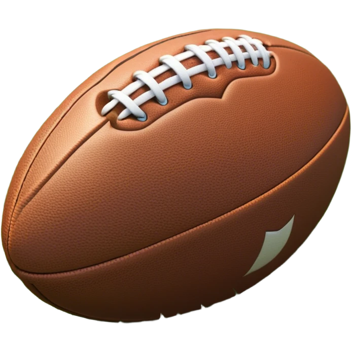 Cinematic Realistic image of a rugged rugby ball with detailed leather textures and precise stitching, rendered against a sunlit field backdrop with dynamic natural lighting that emphasizes its robust character emoji