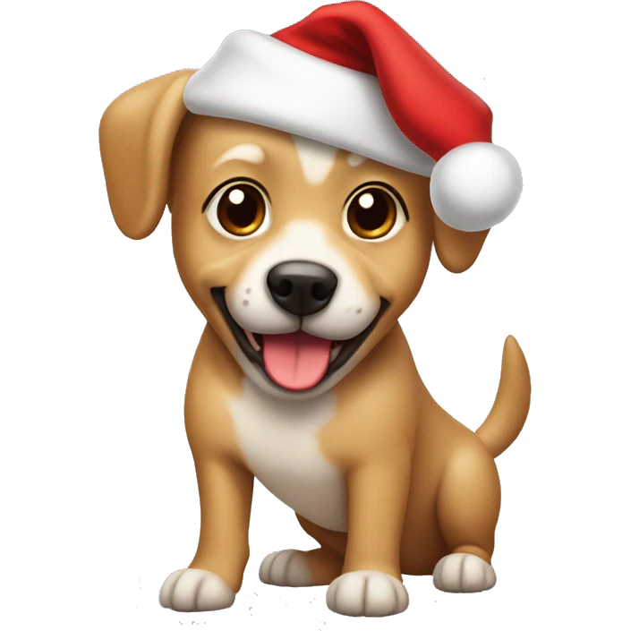 Small happy Tan dog with down-turned ears in a Santa hat emoji