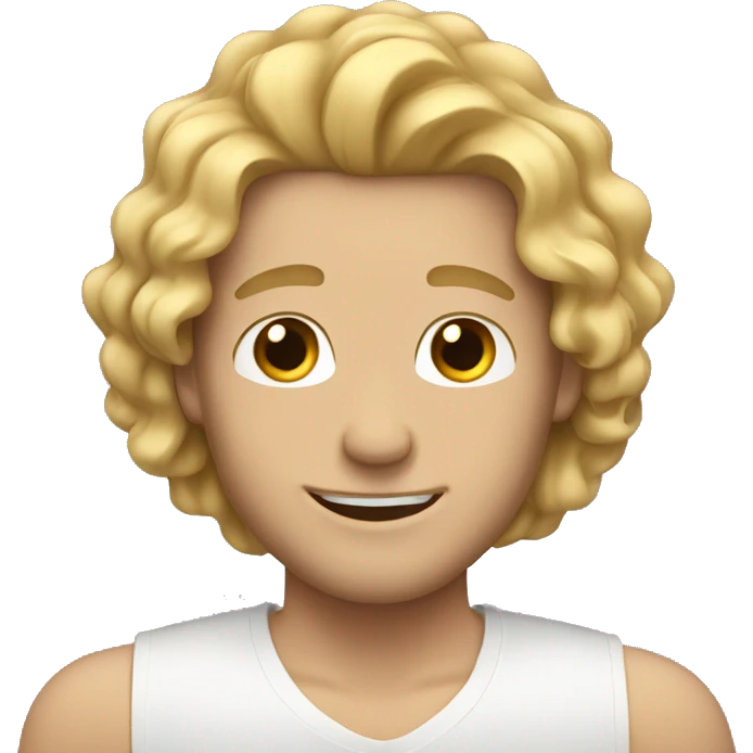 white male with long curly blonde hair blushing emoji