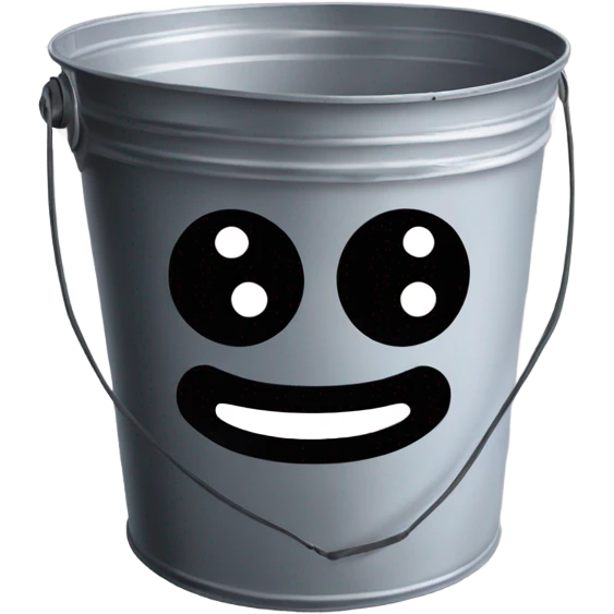 A metal bucket with (black dot Kirby eyes) emoji