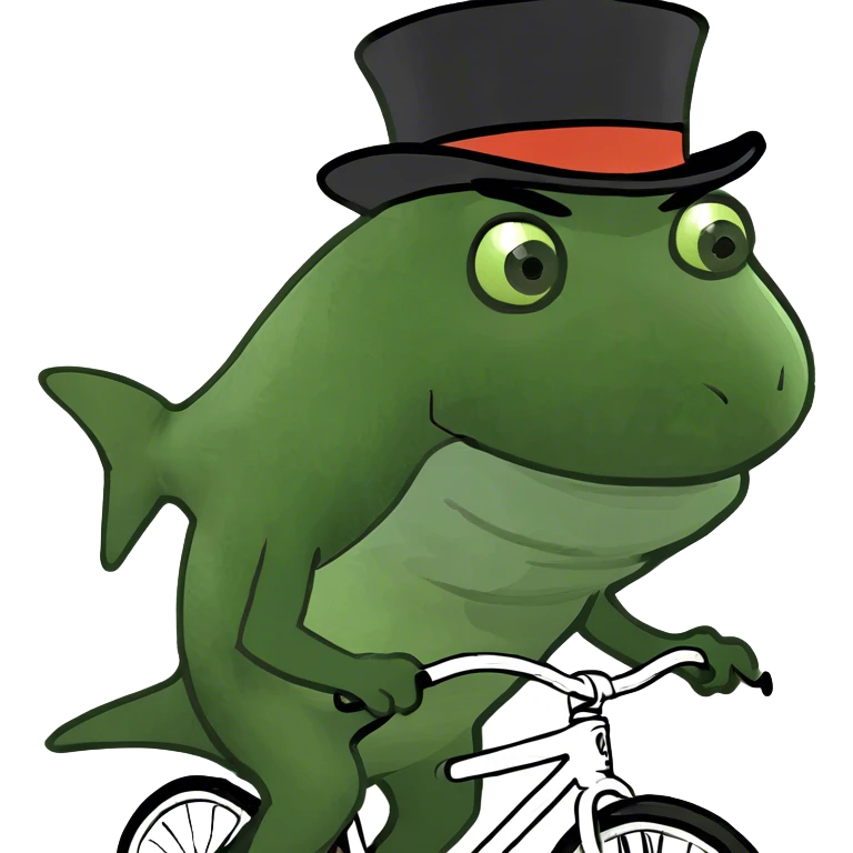 Shark with a top hat riding a bike emoji