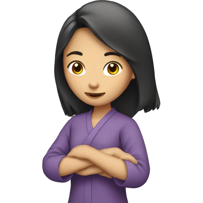 An Asian woman holds a top in her hands emoji
