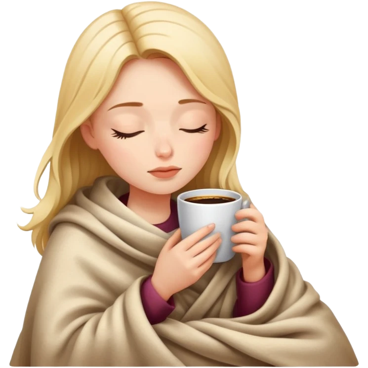 girl inside a blanket sipping coffee eyes closed emoji