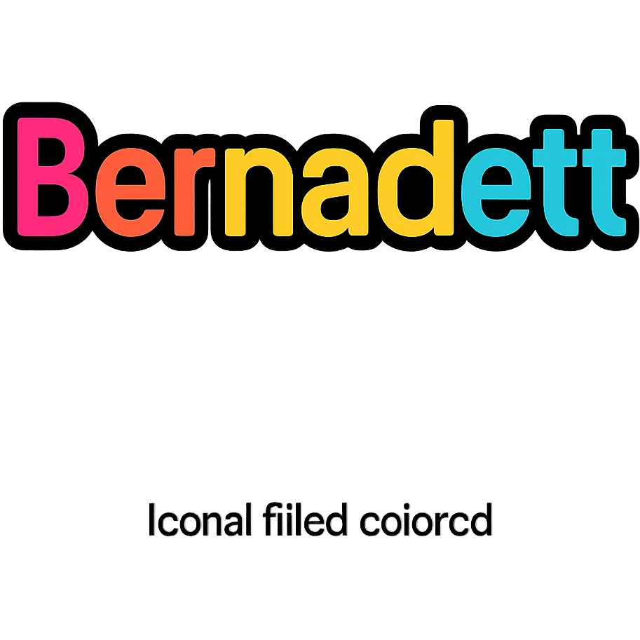 Bernadett name in colorful gradient modern font with dark outline, transparent background, in the style of sample images emoji
