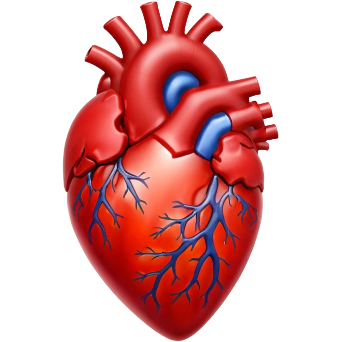 A red glass human heart with a white background. The glass should also be red and look like a real heart. emoji