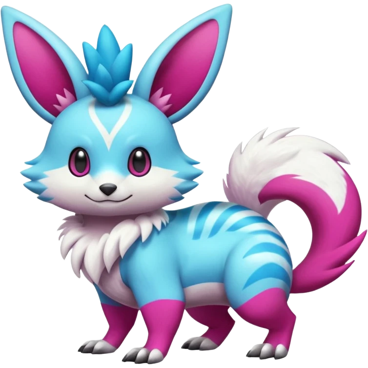 Cyan-Magenta-gradients Minccino-Zeraora-Emolga-Vernid-Sergal-fusion-hybrid-animal-creature, full body emoji