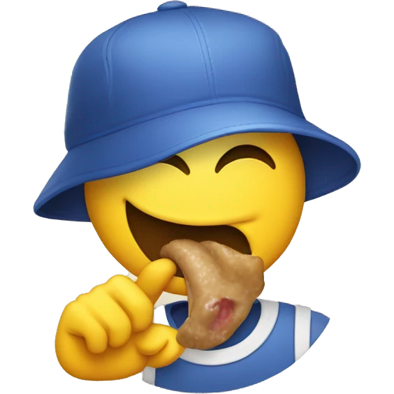 Emoji sacando la lengua con gorra y mano apuntando  emoji