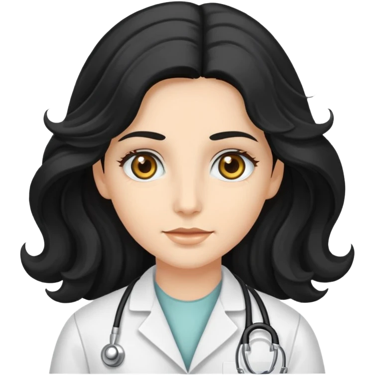 Quiero un emoji de una radiologa blanca con ojos color hazel y el cabello negro, largo y ondulado emoji