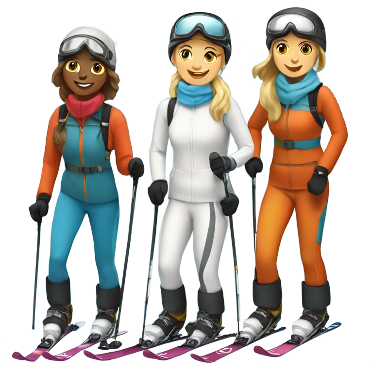 4 women skiing down a mountain. 3 are white 1 is tanned emoji