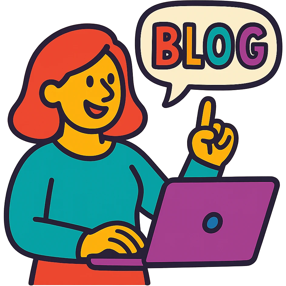 speech bubble with 'blog' in playful, vibrant colors, cartoon style emoji