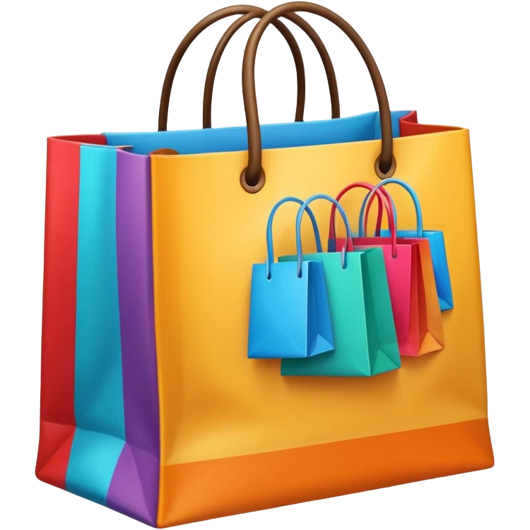A shopping bag filled with various products, colorful and vibrant. emoji