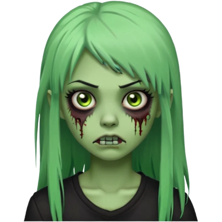 zoombi girl cabelo liso preto franja de lado cabelo partido de lado risquinho na sobrancelha e um piercing na sobrancelha um piercing no nariz cabelo longo zoombi verde ne tipo esse o  emoji