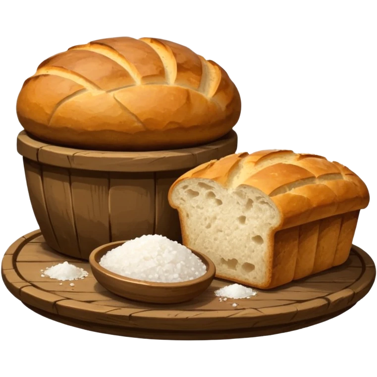 salt cellar and a loaf of peasant bread - still life composition emoji