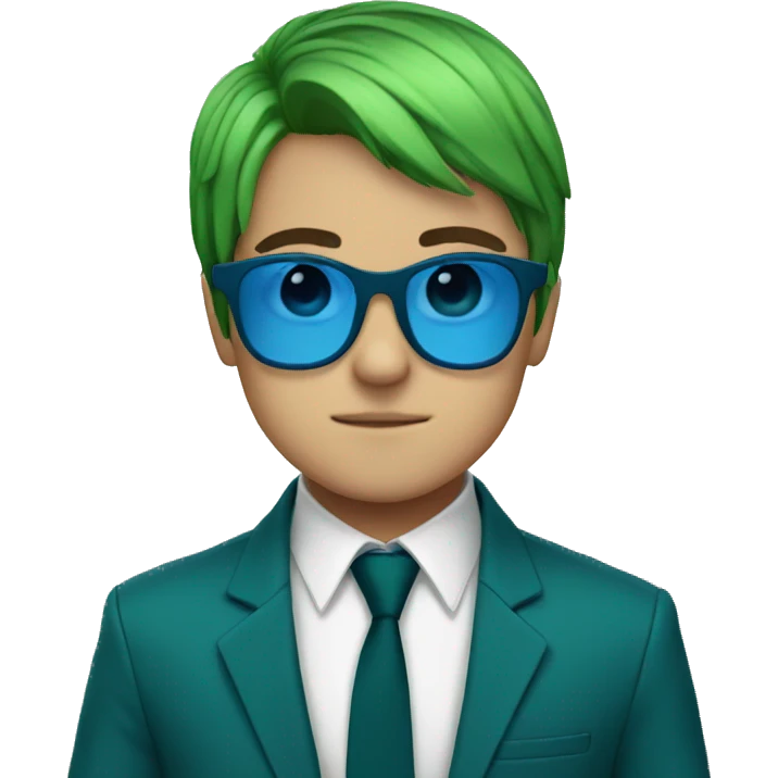 emo boy wearing green glasses, wearing a blue suit emoji