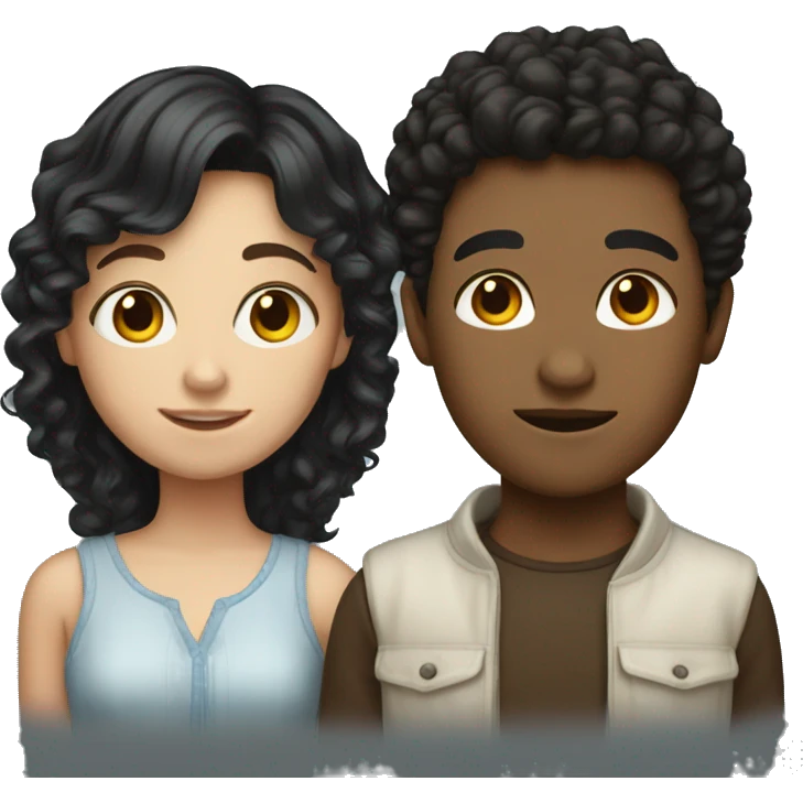 Girl with black hair and boy with brown curly hair both white emoji