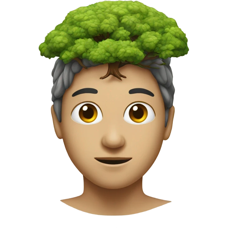 front view of realistic person with a brain growing a tree emoji