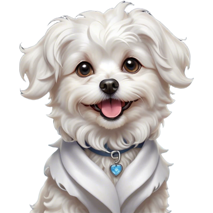 Cinematic Comical Wavy-Haired Maltese dog Portrait Emoji, Head tilted dramatically with an exaggeratedly amused or surprised expression, featuring a silky, wavy-haired white coat with a playful sheen, wide, expressive dark eyes filled with exaggerated disbelief, Simplified yet hilariously expressive features, highly detailed, glowing with a slightly sassy glow, high shine, dramatic yet playful, stylized with an air of cheeky charm, bright and endearing, soft glowing outline, capturing the essence of a spirited and over-the-top companion, so meme-worthy it feels like it could side-eye its way into internet fame instantly! emoji