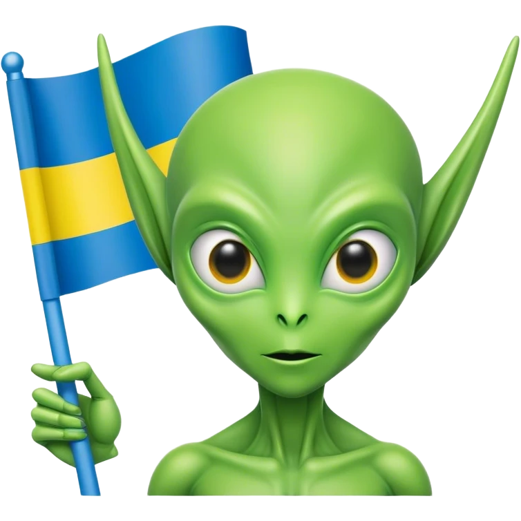 Green alien with Ukraine flag emoji