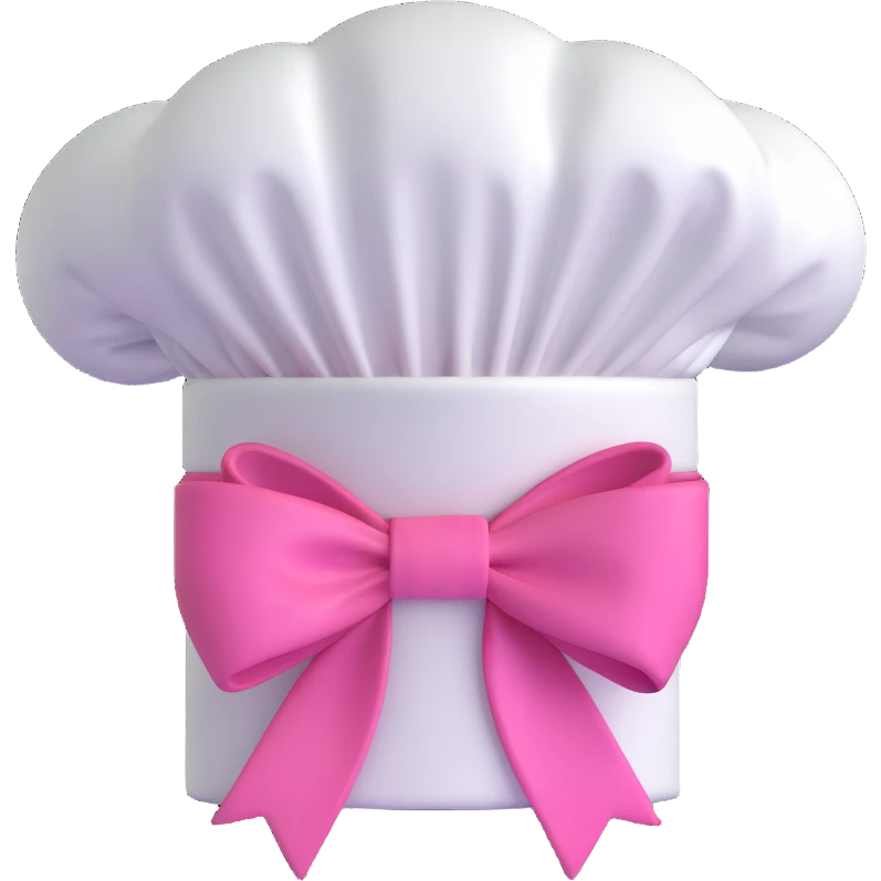 white chef hat with a pink bow, cute emoji