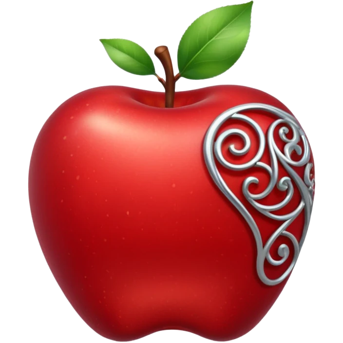 fancy apple with intricate filigree, silver highlights, sophisticated emoji