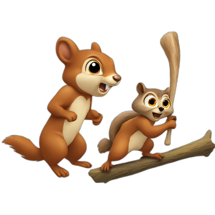 squirrel chases owl with a stick emoji