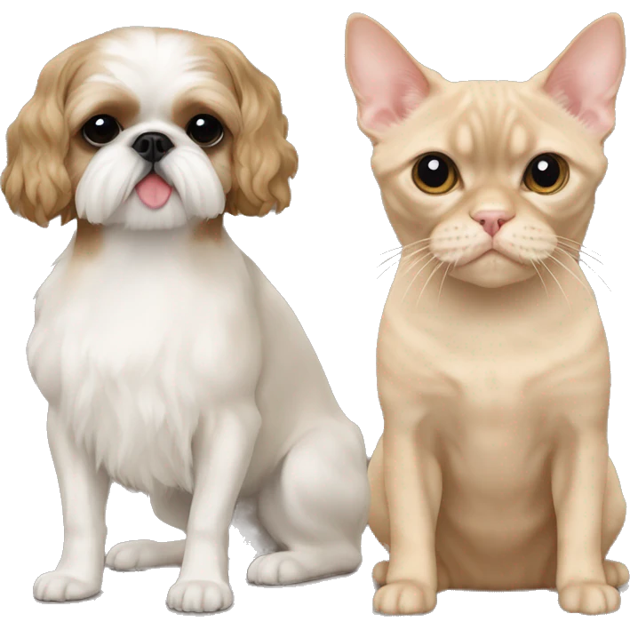 Beige shih tzu next to a beige Devon Rex cat  emoji