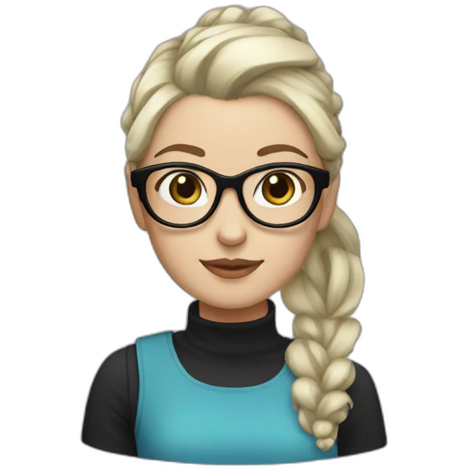 white girl  blue hairs with ponytail and glasses with a black top emoji