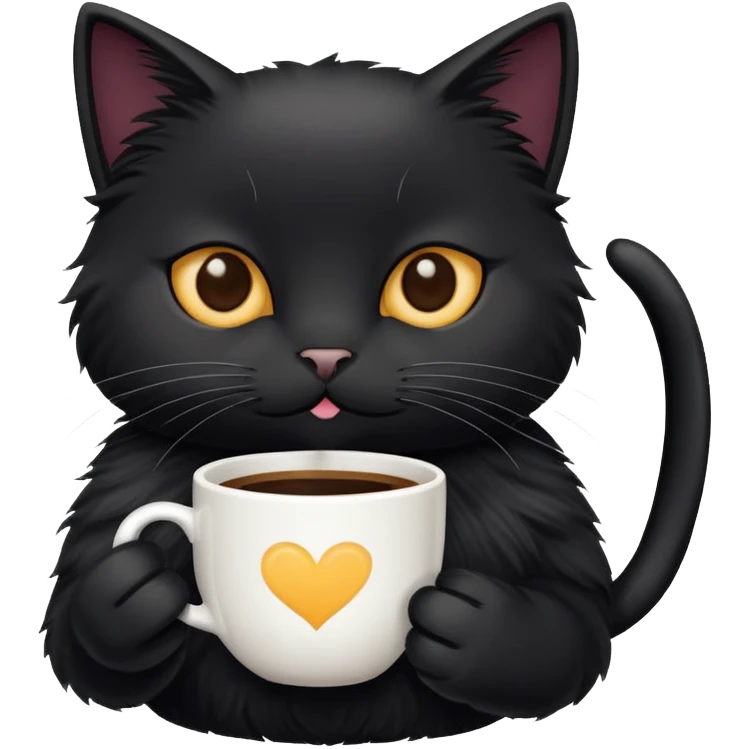 black cat drinking coffee that says good morning  emoji