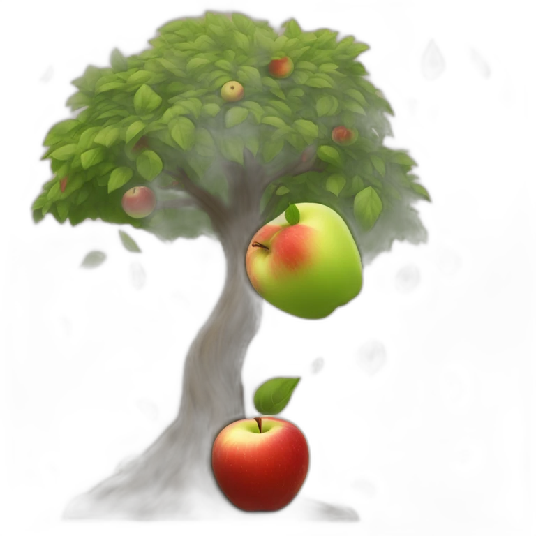 Apple falling on top of Isaac Newton's head under a tree emoji