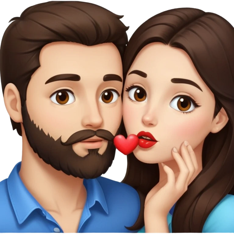 kiss-kiss brunette girl brunette man with beard emoji