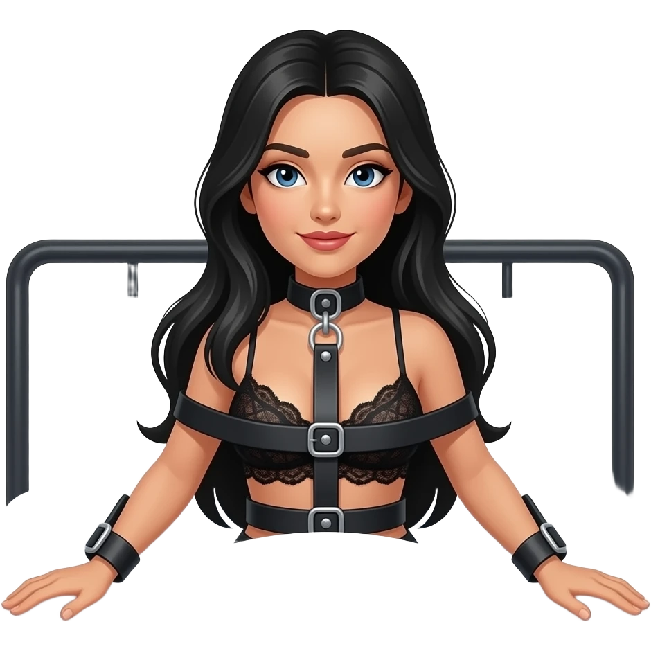 Long Black hair woman on bed restraints sexual emoji