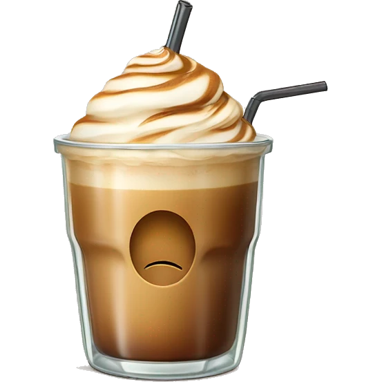 Dalgona coffee in a curvy glass with a straw emoji