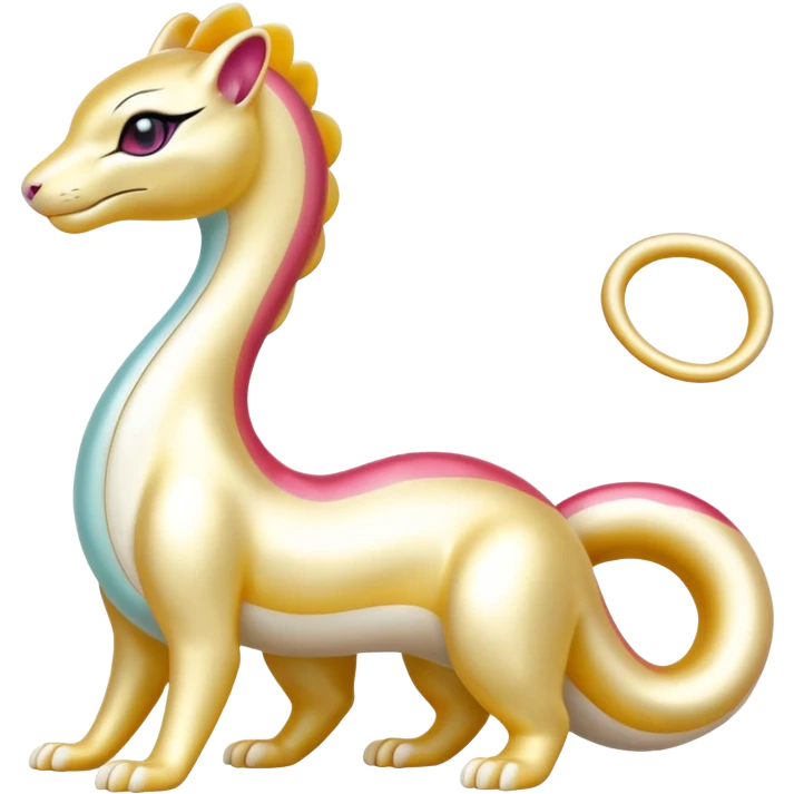 Shiny Pearl-Gold Sunset-Tinted Luxurious Elegant Smooth Milotic-Liepard-hybrid-Fakémon-creature (full body) emoji