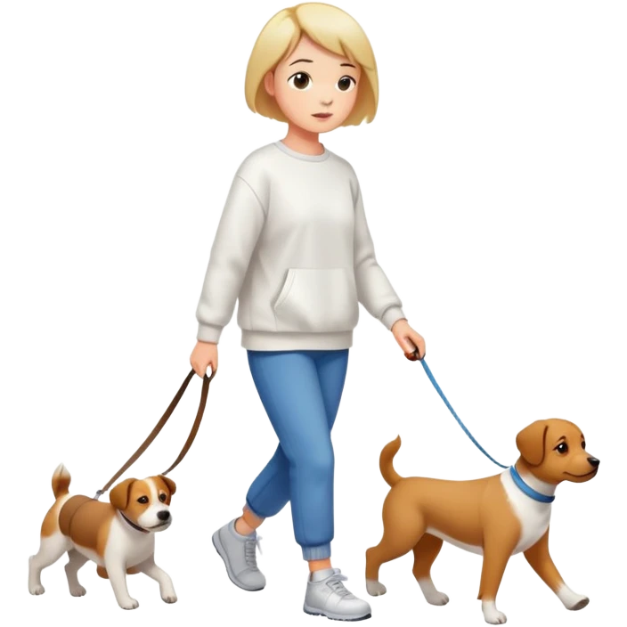 Short-haired girl in white sweatshirt walking the dog emoji