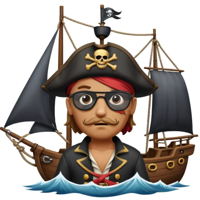 pirate with eye sailing a ship in strom sea background emoji
