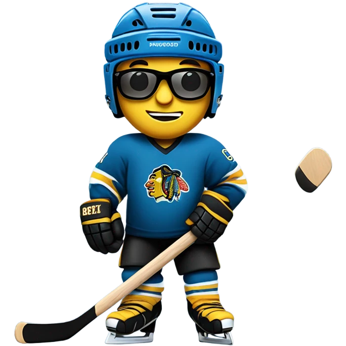 hockey player with sunglasses emoji