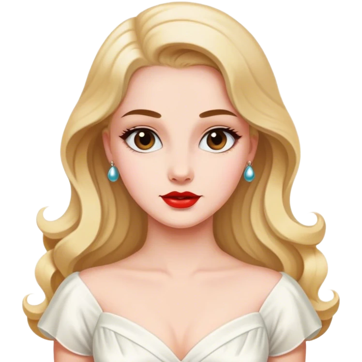 Beautiful woman in 1950’s woman fashion look, white dress, long hair emoji