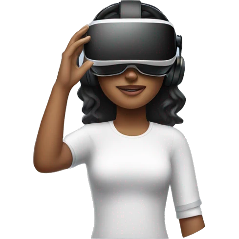 woman holding a single virtual reality controller and wearing headset emoji